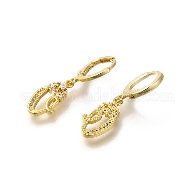 Серьги-кольца из латуни с прозрачным фианитом EJEW-M045-01V-1