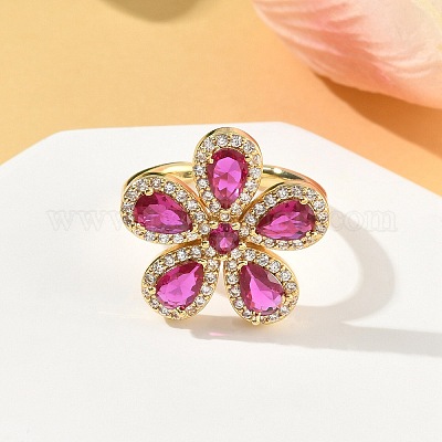 Кольца-манжеты из цветочной латуни с микропаве из кубического циркония для женщин RJEW-A069-14G-1