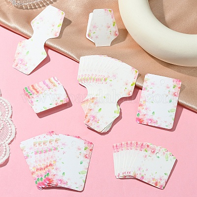 120 шт. 4 стиля цветочных напечатанных белых картонных карточек для демонстрации ожерелий и сережек CDIS-YW0001-14-1