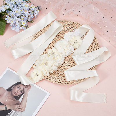 Цветочный атласный пояс для невесты для свадебного платья AJEW-WH0678-91-1
