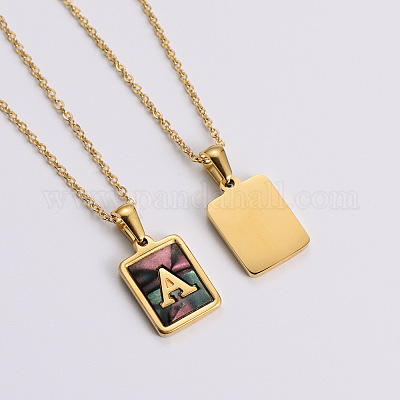 304 нержавеющая сталь паве натуральный ракушка пауа прямоугольные инициальные подвески ожерелья для женщин FS-WG38E89-01-1