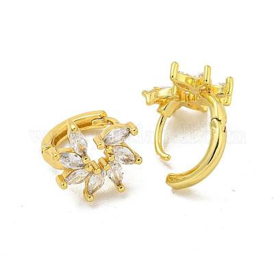 Серьги-кольца из латуни с микропаве из кубического циркония EJEW-C088-17G-01-1