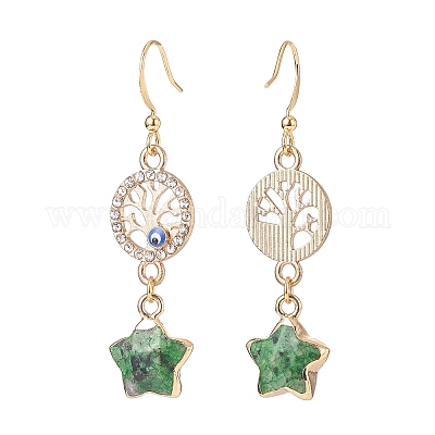 Звезда из натурального драгоценного камня с серьгами с подвесками от сглаза EJEW-JE05069-1