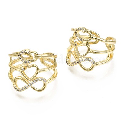 Кольца-манжеты из латуни Alentine's Day с прозрачным кубическим цирконием и микропаве RJEW-S044-126-NF-1