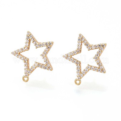Фурнитура для сережек-гвоздиков в форме звезды с микропаве из латуни и прозрачными кубическими цирконами KK-T071-21G-1