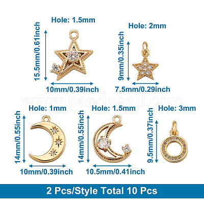 10шт 5 стиля латунные микропаве прозрачные подвески с кубическим цирконием ZIRC-BT0001-01G-1