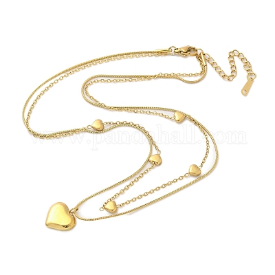 Двухслойные ожерелья в форме сердца из нержавеющей стали 304 для женщин NJEW-C084-04G-1