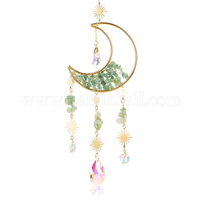 1 шт. сплав и натуральные драгоценные камни в форме луны подвесные украшения HJEW-BBC0001-17B-1