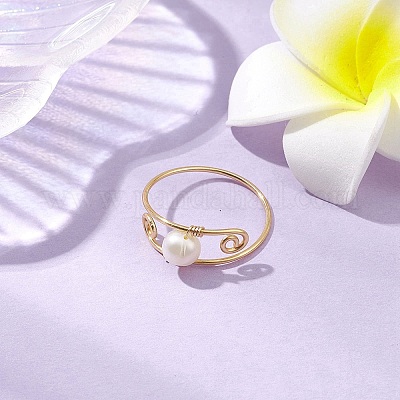 Кольца на палец с круглым натуральным культивированным пресноводным жемчугом RJEW-JR00746-1