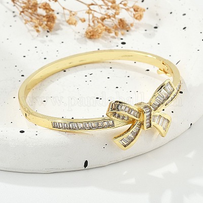 Женские браслеты на шарнирах из латуни с микропаве и прозрачным фианитом BJEW-K274-04G-1