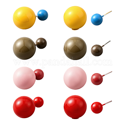 4 пара круглых сережек-гвоздиков из пластика двух цветов EJEW-GO0003-33-1