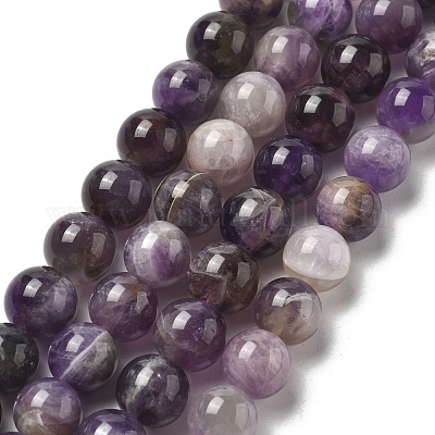 Круглые нити из натурального шевронного аметиста G-S380-01B-01-1