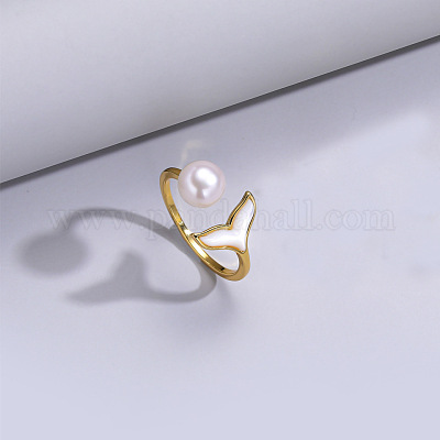 Натуральный пресноводный жемчуг с кольцами-манжетами из натуральных ракушек WGACE42-04-1