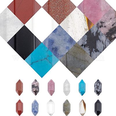 N24шт 12 стиля ограненный без отверстия натуральный и синтетический драгоценный камень для изготовления подвесок с проволочной обмоткой G-NB0003-01-1