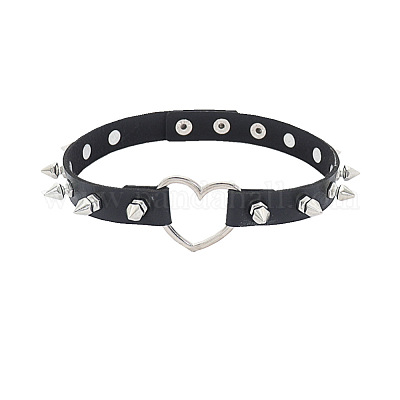 Ожерелья-чокеры из искусственной кожи с шипами и заклепками из сплава в форме сердца для женщин FS-WGC3189-01-1