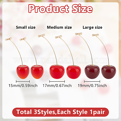 3 пара двухцветных акриловых сережек-гвоздиков в форме вишни EJEW-GO0001-03-1