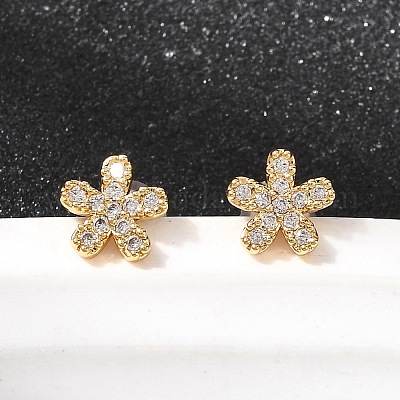 Серьги-гвоздики из латуни с микро-паве и прозрачным фианитом EJEW-P331-12G-1