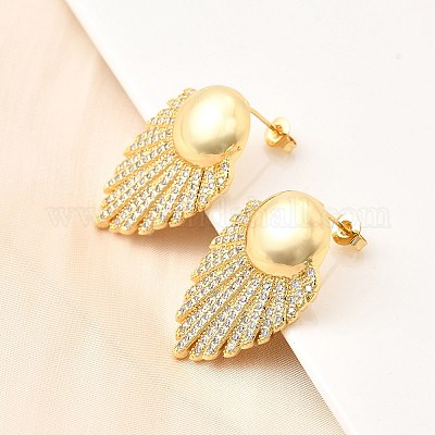 Латунные плоские круглые серьги-гвоздики с прозрачным кубическим цирконием EJEW-C147-03G-1