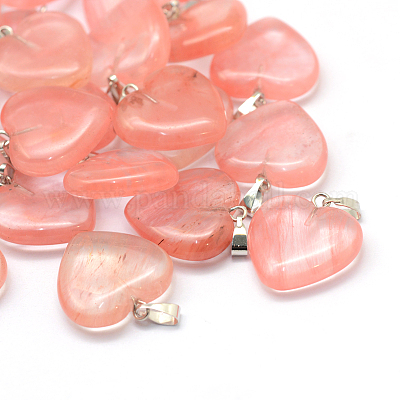 Сердца стеклянные подвески вишня кварц G-Q438-09-1