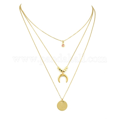 Трехслойное ожерелье с подвеской в виде луны из нержавеющей стали 304 со стеклом для женщин NJEW-JN03871-1