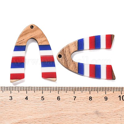 Подвески из непрозрачной полосатой смолы и орехового дерева в честь Дня независимости RESI-U010-02W-1