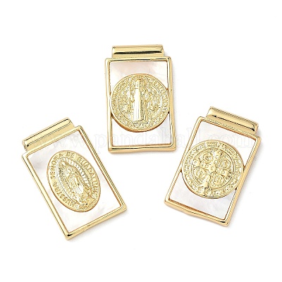 Латунные подвески в форме натуральной белой ракушки с прямоугольным сечением KK-Q068-32G-1