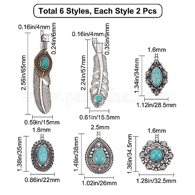 12шт 6 стиля сплава тибетского стиля большие подвески PALLOY-SC0003-64AS-1
