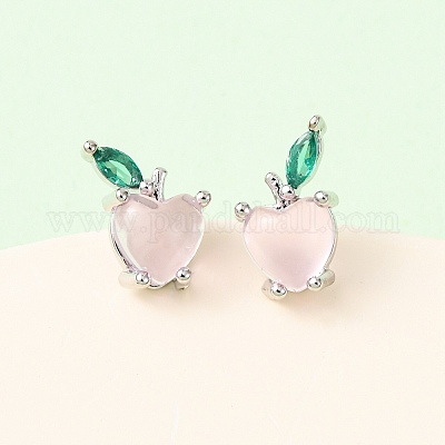 Серьги-гвоздики в форме яблока с микропаве из кубических цирконий из латуни EJEW-L278-04P-1