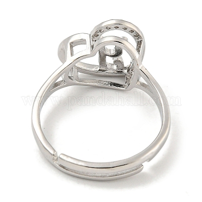 Сердце с буквой стойка покрытие латунь микро паве кубический цирконий регулируемые кольца для женщин RJEW-I105-06P-Y-1