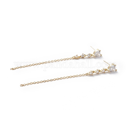 Прозрачные серьги-гвоздики с кубическим цирконием в форме сердца EJEW-L261-003G-1