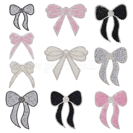 10 шт. 10 стиля бант из стекла и стразов с пластиковыми тканевыми нашивками PATC-FG0003-02-1