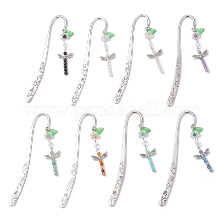 8 шт. закладки для книг в виде стрекоз из натурального драгоценного камня AJEW-JK00400-1