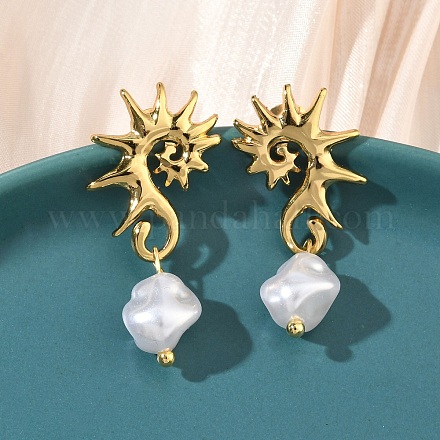 Акриловые серьги-гвоздики с подвесками в виде морского конька из нержавеющей стали 304 EJEW-B156-06G-1