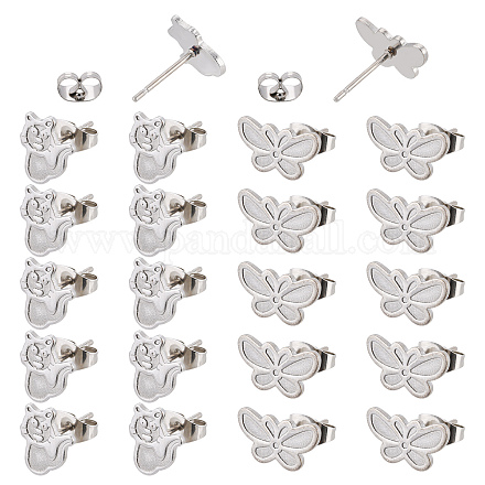 40 шт. 2 стиля сережек-гвоздиков из нержавеющей стали 304 для эмали STAS-DC0003-41-1