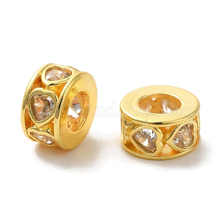 Плоские круглые с полым сердцем латунные микропаве кубические цирконии европейские бусины KK-C072-09G-1