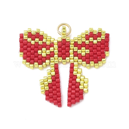 Подвески-бантики из стеклянного бисера ручной работы PALLOY-MZ00615-02-1