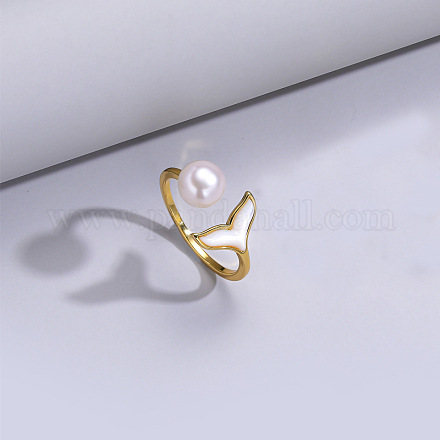 Натуральный пресноводный жемчуг с кольцами-манжетами из натуральных ракушек WGACE42-04-1