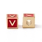Rack Plating Brass Enamel Beads, Cadmium Free & Nickel Free & Lead Free, Real 18K Gold Plated, Cube with Letter, Red, Letter.V, 6x6x6mm, Hole: 2.5mm