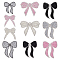 10Pcs 10 Styles Bowknot Glass Rhinestone with Plastic Cloth Patches, Hot Melt Adhesive, Mixed Color, 63~95x58~95x2~3mm, 1pc/style