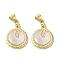 Brass Pave Shell Pendants, Flat Round Charms with Snake, Real 18K Gold Plated, 24x16.5x2.5mm, Hole: 3.5x4mm