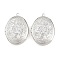 Rack Plating Brass Locket Pendants, Photo Frame Charms for Necklaces, Long-Lasting Plated, Oval with Flower Charm, Platinum, 33x24x7mm, Hole: 1.6mm, Inner Diameter: 23.5x17.5mm
