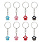 8Pcs 4 Colors Lucky Cat Shapes Baking Paint Brass Keychains, with Iron Split Key Rings, Mixed Color, 7.5cm, 2pcs/color