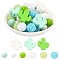 36Pcs 6 Styles Silicone Beads, with 30Pcs 3 Colors Resin Imitation Pearl Beads, Mixed Color, 25x23x8mm, Hole: 2mm