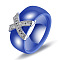 Cross Brass Micro Pave Clear Cubic Zirconia with Porcelain Finger Rings, Platinum, Medium Blue, US Size 7(17.3mm)