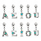 10Pcs 5 Styles Letter Synthetic Turquoise & Alloy Zipper Sliders, Antique Silver, 44~45mm, 2pcs/style