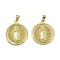 Brass Pendants, Flat Round with Virgin Mary, Long-Lasting Plated, Cadmium Free & Lead Free, Rack Plating, Real 18K Gold Plated, 29x25.5x3.5mm, Hole: 3.4x5.4mm