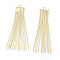 Brass Boston Link Chain Tassel Pendants, Real 18K Gold Plated, 49x10x1mm, Hole: 1.4mm