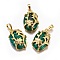 Synthetic Malachite Pendants, with Golden Tone Brass Findings, Oval with Flower, 32x20x9mm, Hole: 5x8mm