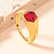 304 Stainless Steel with Cubic Zirconia Finger Rings, Hexagon, Golden, Red, US Size 8(18.1mm)