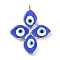 Handmade Lampwork Big Pendants, with Eco-friendly Platinum Tone Tin Findings, Cadmium Free & Lead Free, 4-Petal Flower with Evil Eye Charm, Royal Blue, 52x45x5mm, Hole: 4.5mm